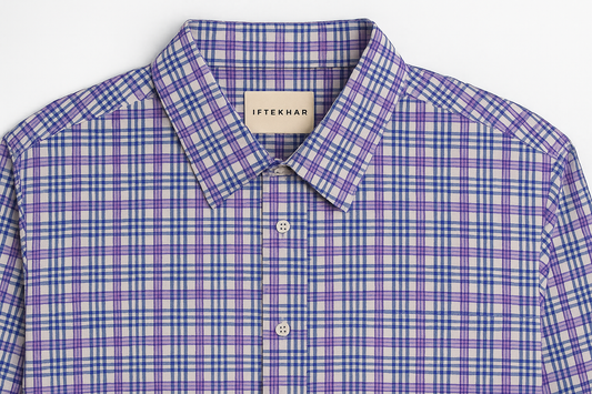 Purple & White Checked Long Sleeve Shirt