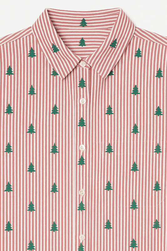 Red & White Striped Long Sleeve Shirt with Green Motif