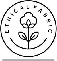 Logo for Ethical Fabric with a stylized flower design on a white background