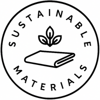 Logo with 'Sustainable Materials' text and a leaf icon on a white background