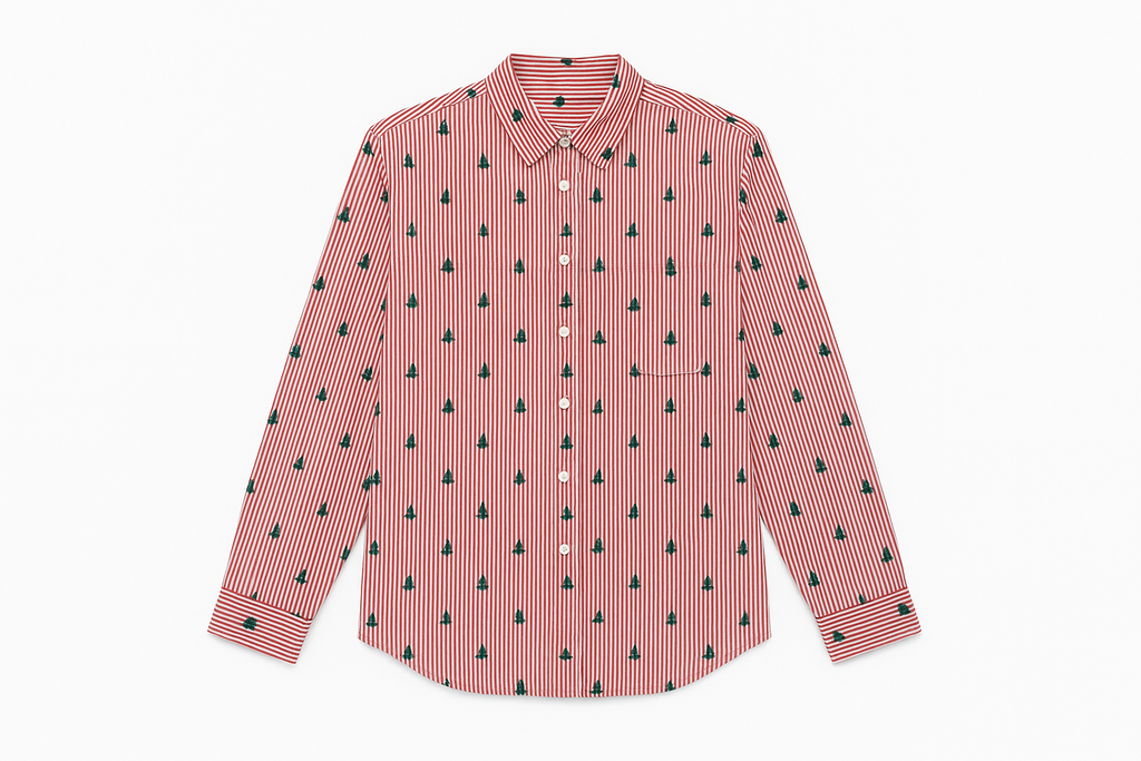 Red & White Striped Long Sleeve Shirt with Green Motif