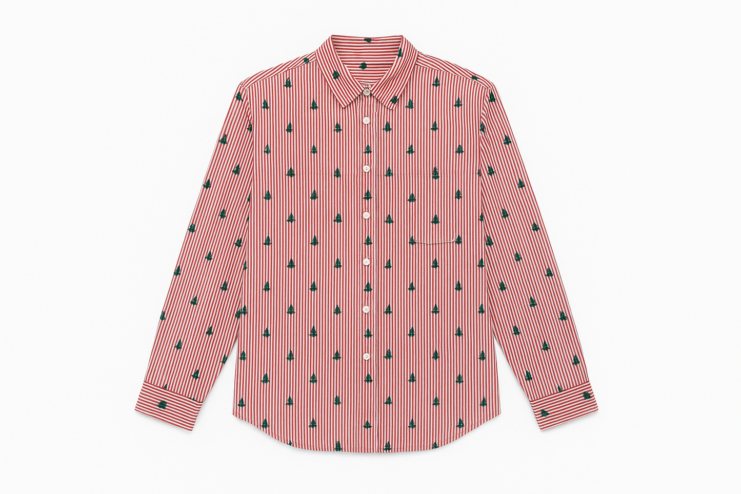 Red & White Striped Long Sleeve Shirt with Green Motif