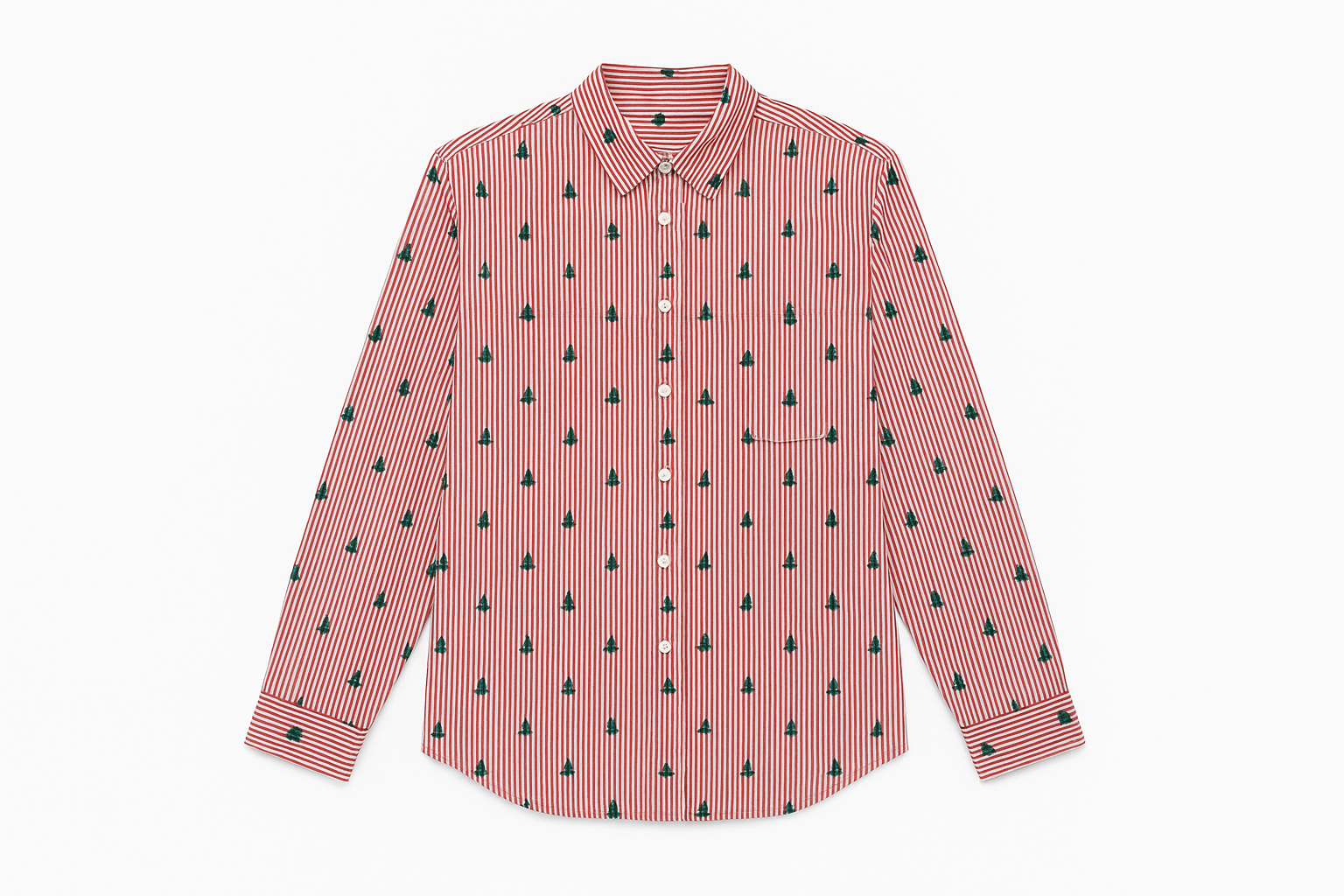 Red & White Striped Long Sleeve Shirt with Green Motif