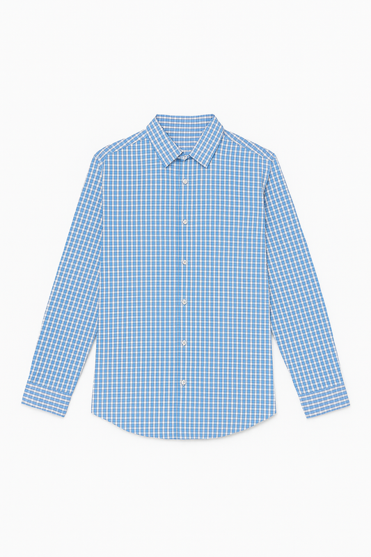 Blue & White Checked Long Sleeve Shirt